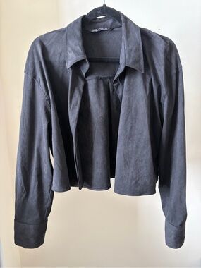 Zara Black Suede Cropped Shirt size XL